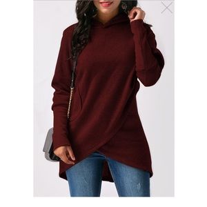 BRAND NEW Asymmetric Hem Burgundy Pocket Hoodie